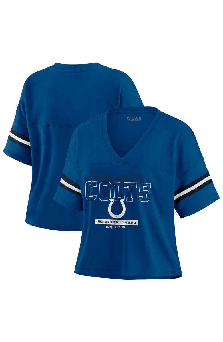 WEAR by Erin Andrews Women's WEAR by Erin Andrews Royal Indianapolis Colts Color Block Boxy Modest Crop V-Neck T-Shirt, Main, color, Royal