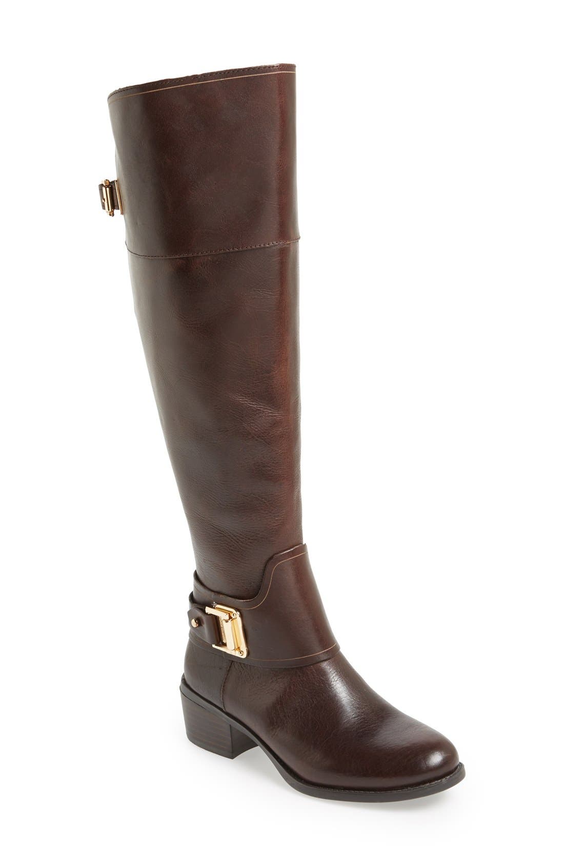 'Basira' Leather Riding Boot, Main, color, BROWN WIDE CALF