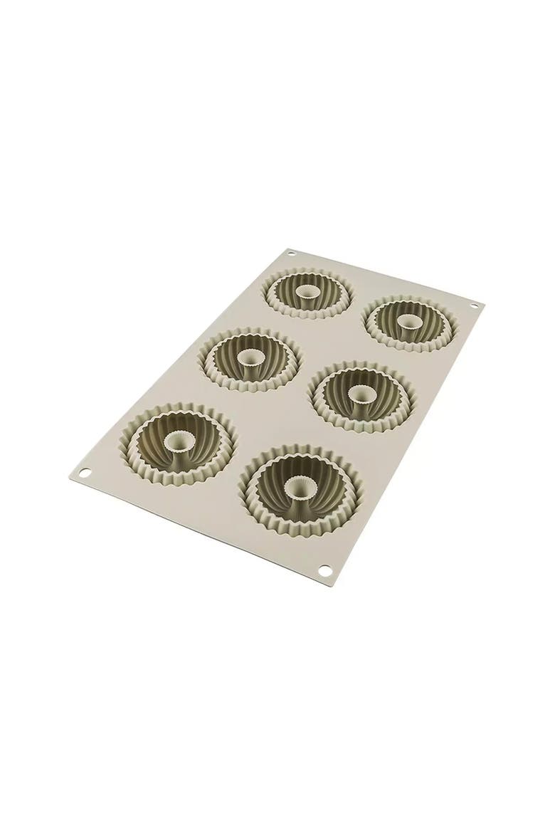 Silikomart Mini Raggio Silicone Mold, Flexible Tray Creates 6 Rounded Desserts or Cakes with Ribbed Detail, Main, color, White