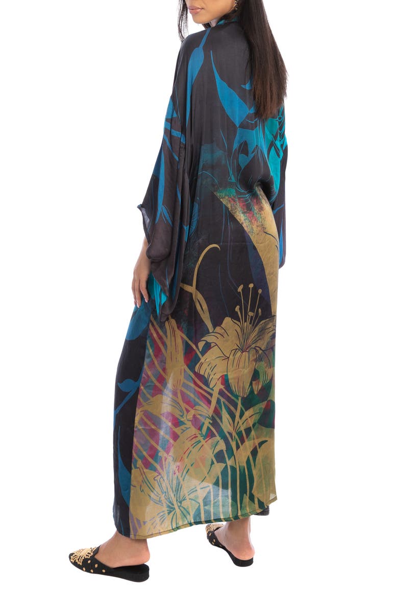 Abstract Floral Polychromatic Longline Duster, Alternate, color, BLUE