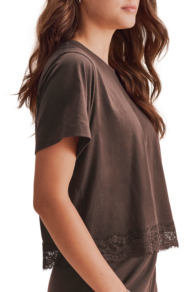 Lainey Lace Trim Jersey Tee, Alternate, color, JAVA BROWN