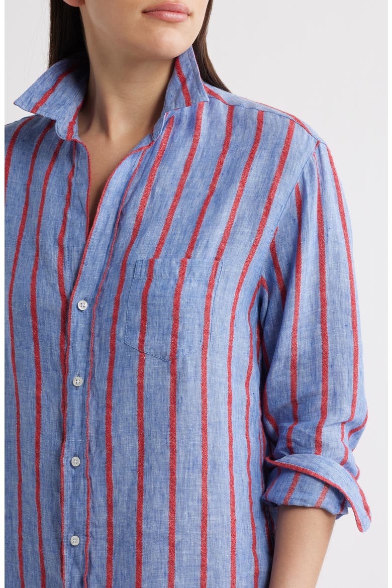 Classic Linen Shirtdress, Alternate, color, BLUE RED TEXTURED STRIPE