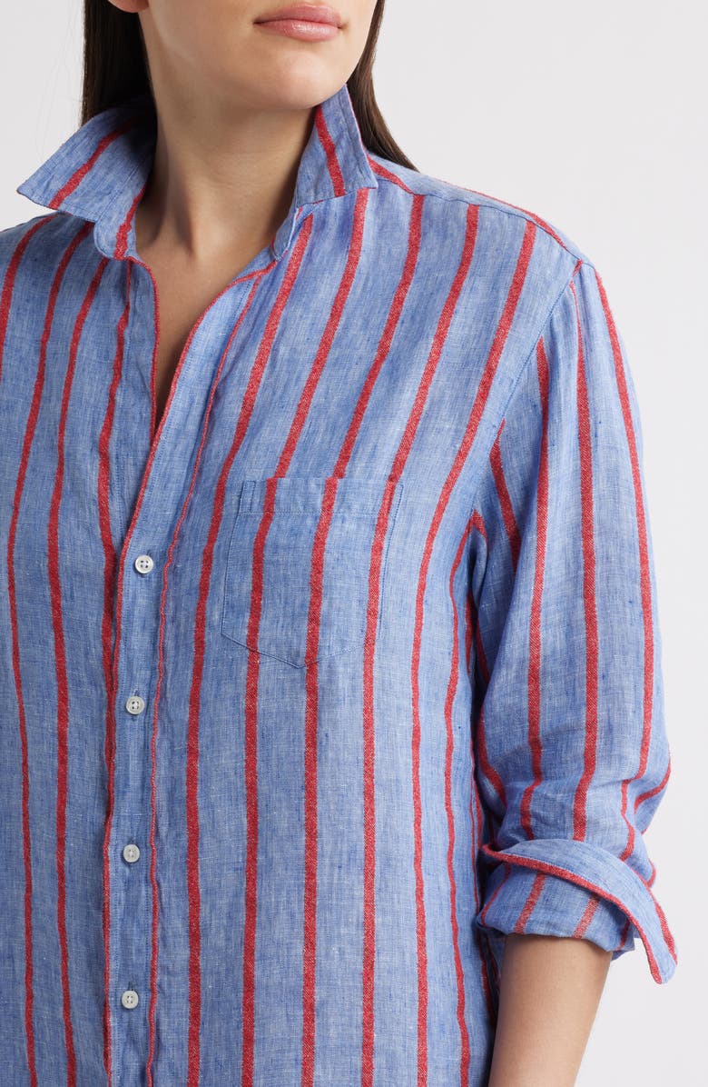 Frank & Eileen Classic Linen Shirtdress, Alternate, color, Blue Red Textured Stripe