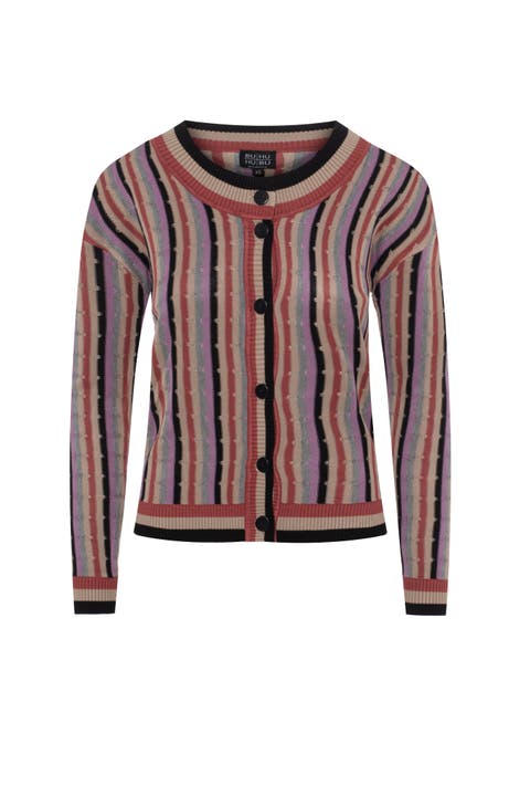 Textured Knit Striped Button Front Cropped Cardigan