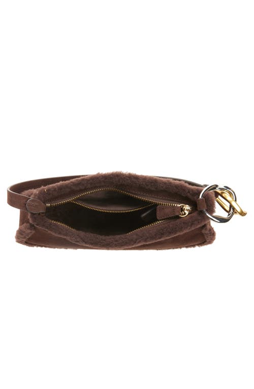 Staud Ollie Suede Shoulder Bag With Faux Shearling Trim In Brown