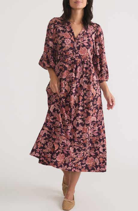Marine Layer Lola Floral Puff Sleeve Midi Dress
