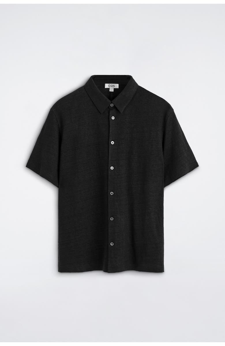 COS Linen-jersey Short-sleeved Shirt, Alternate, color, Black