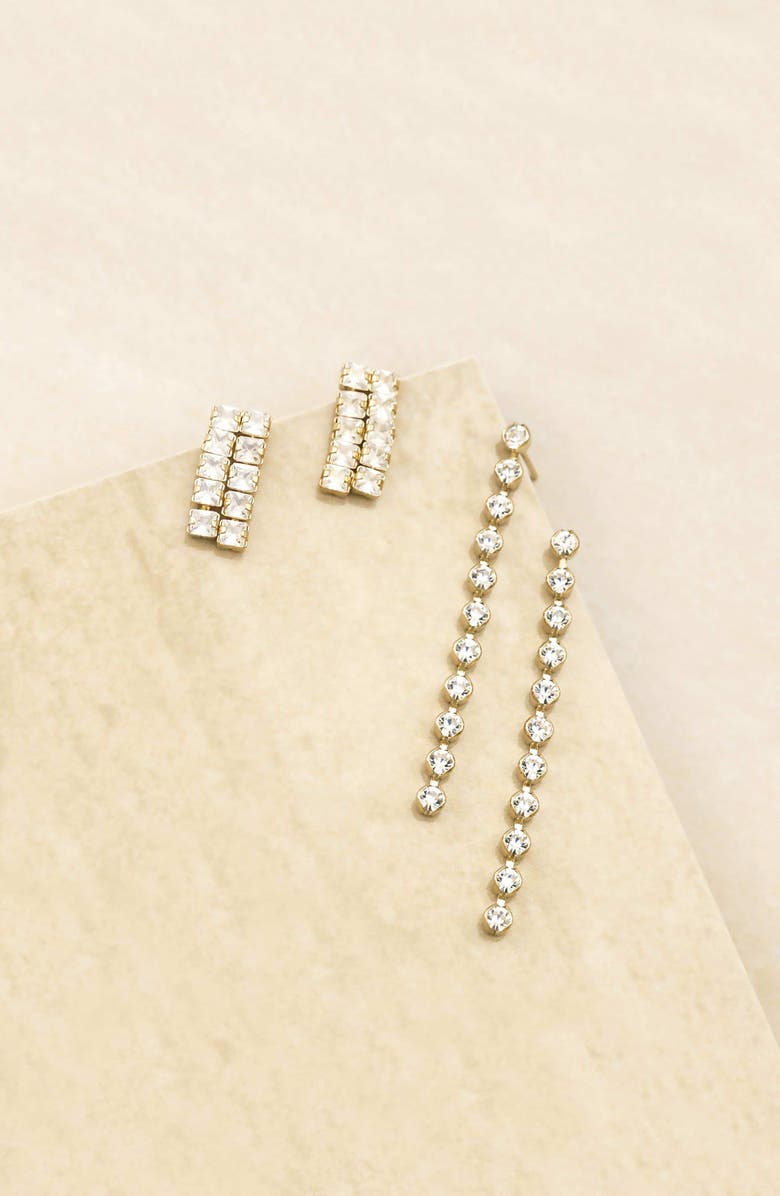 Ettika Set of 2 Crystal Drop Earrings, Alternate, color, Gold