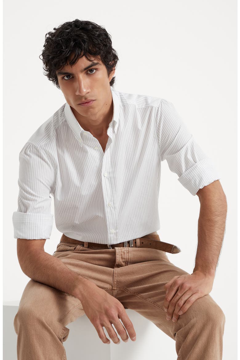 Pinstripe slim fit shirt with button-down collar, Alternate, color, Anthracite