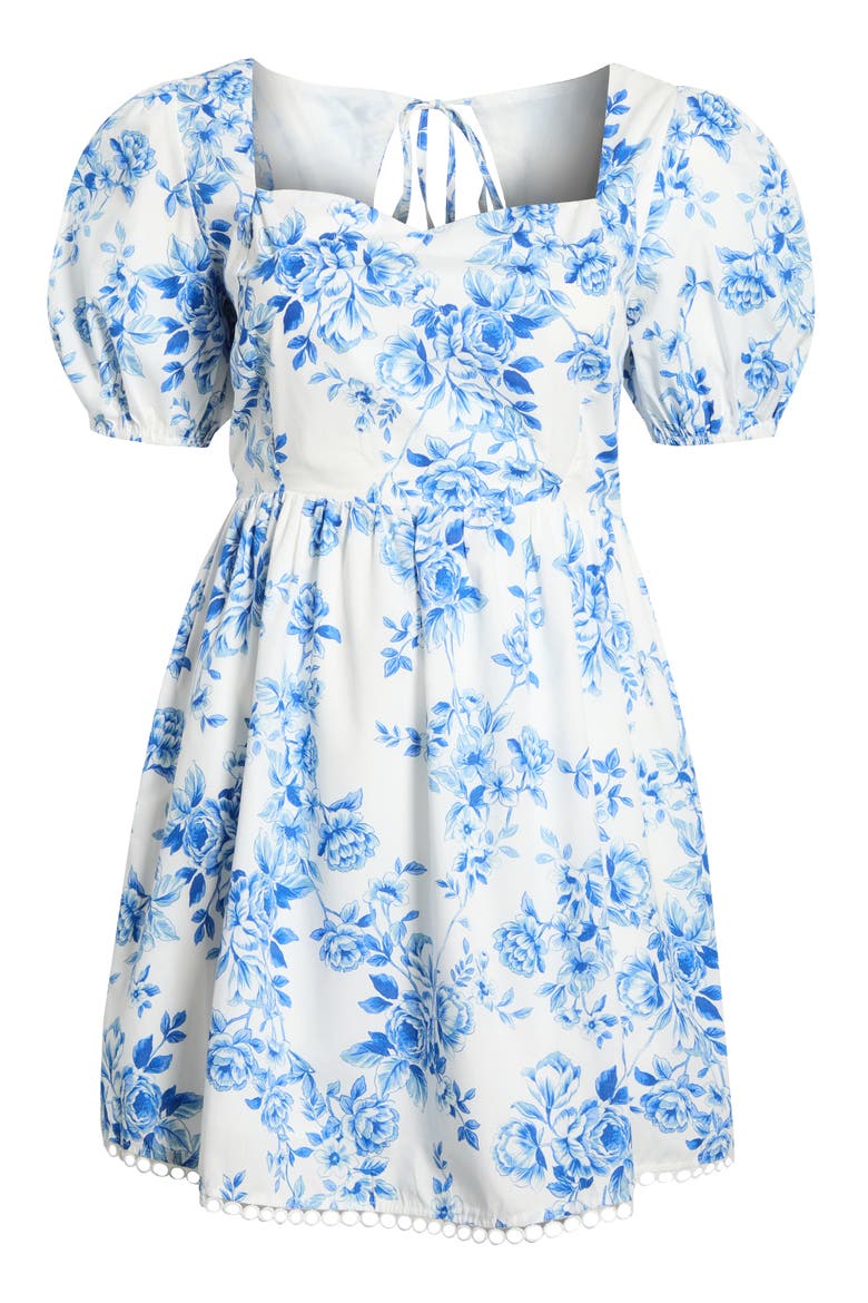 Juba Kaly Floral Puff Sleeve Cotton Minidress, Alternate, color, WHITE BLUE