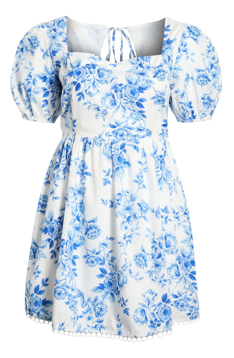SUGARLIPS Juba Kaly Floral Puff Sleeve Cotton Minidress, Alternate, color, White Blue