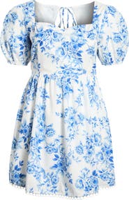 SUGARLIPS Juba Kaly Floral Puff Sleeve Cotton Minidress