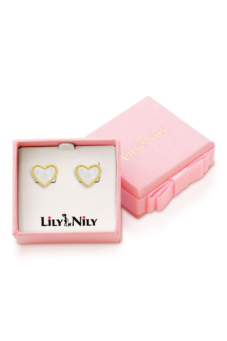 Kids' Mother-of-Pearl Heart Stud Earrings, Alternate, color, GOLD