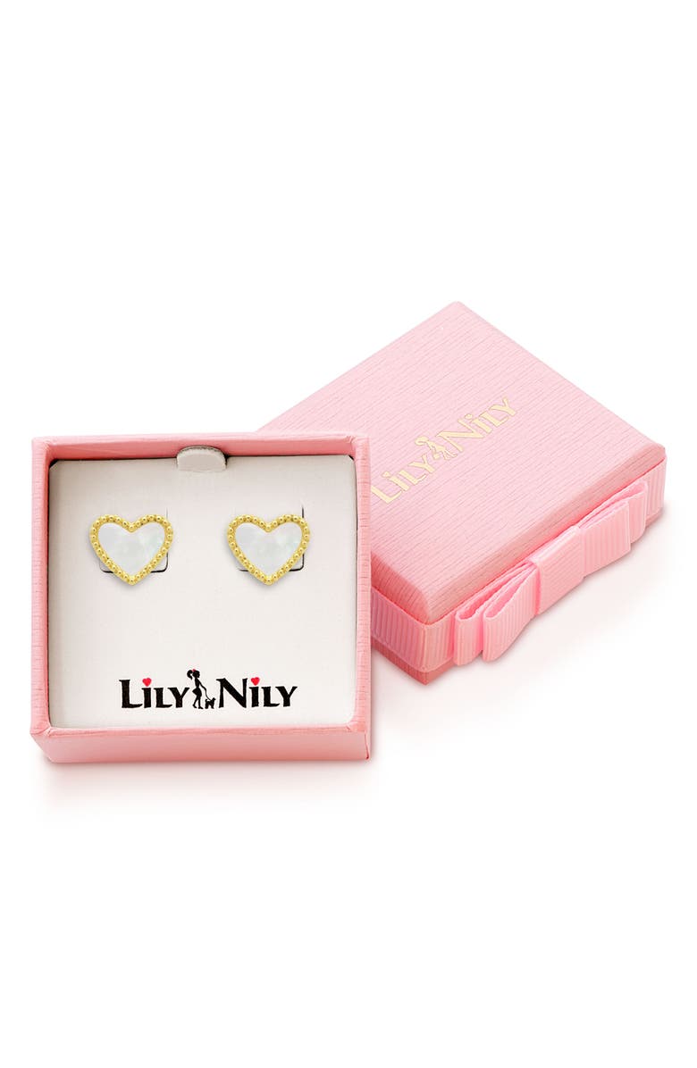 Lily Nily Kids' Mother-of-Pearl Heart Stud Earrings, Alternate, color, Gold