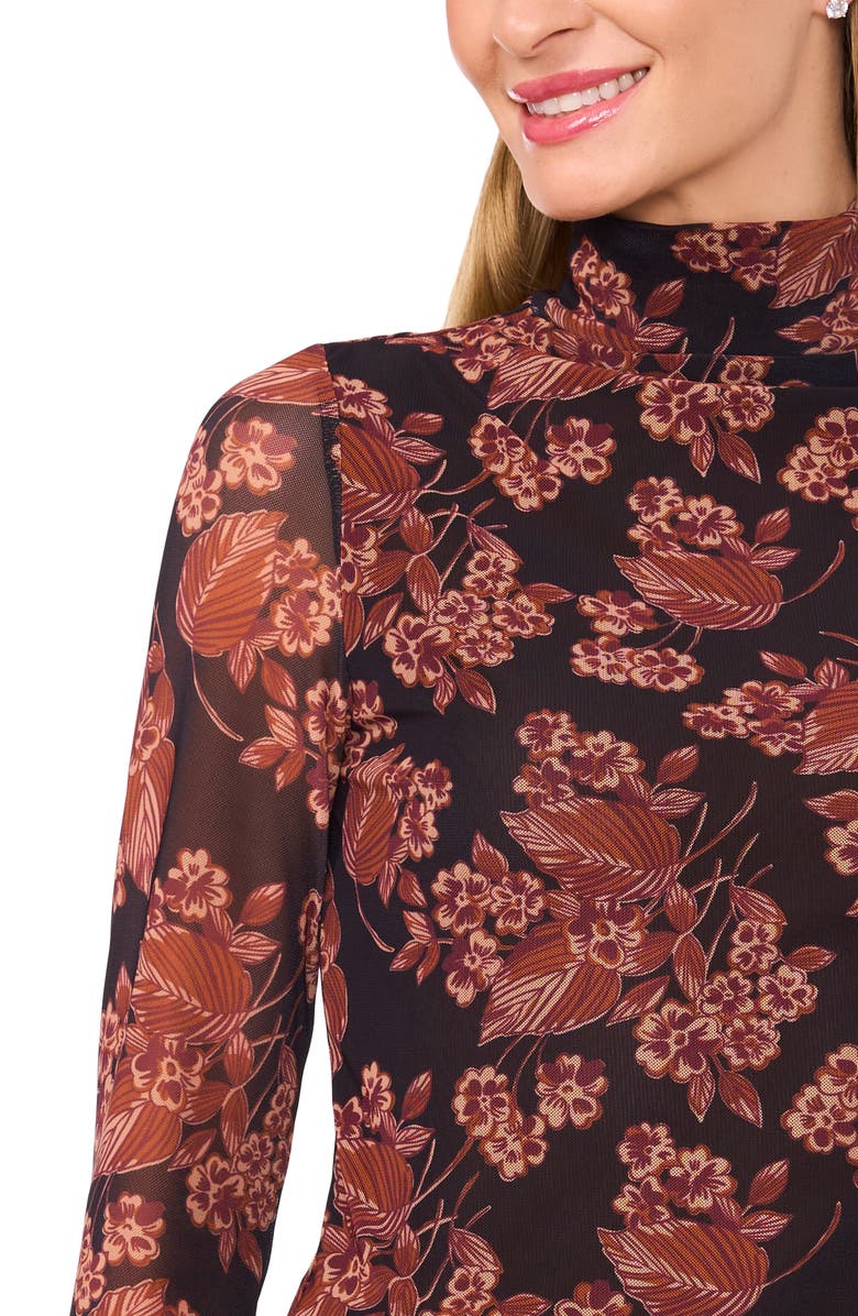 Ted Baker Floral Mesh Turtleneck, Alternate, color, Leather Brown