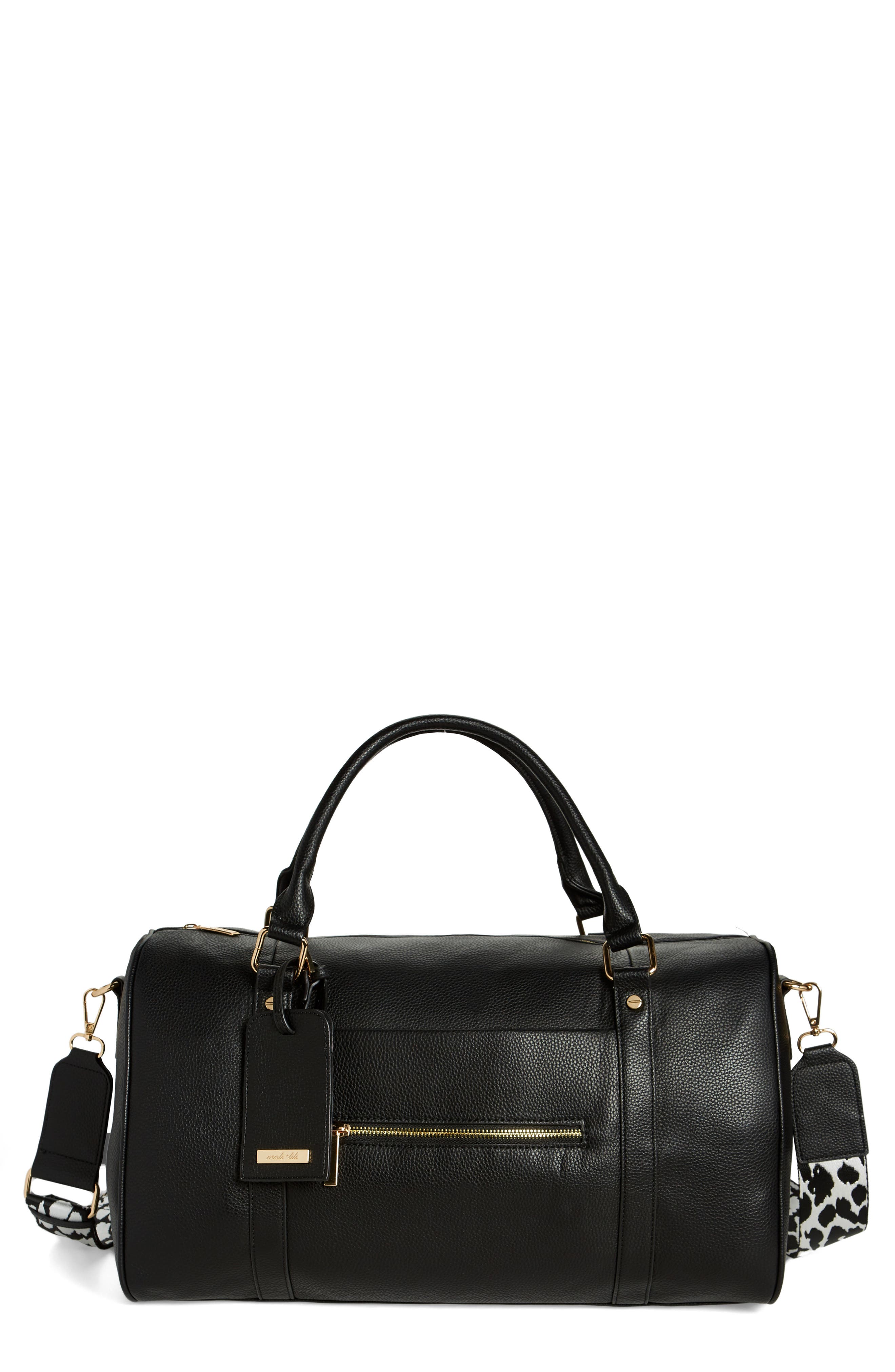 Mali + Lili Amber Vegan Leather Overnight Duffle Bag, Main, color, 