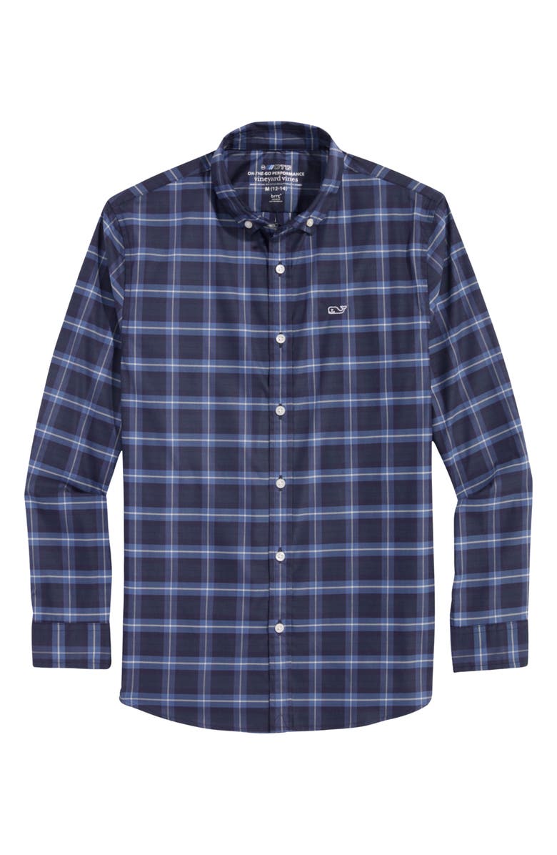 vineyard vines Kids' Plaid Cotton Blend Performance Button-Down Shirt, Main, color,