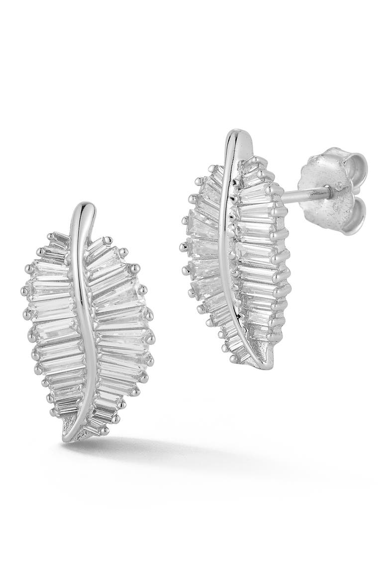 Sterling Silver Leaf Stud Earrings, Main, color, SILVER