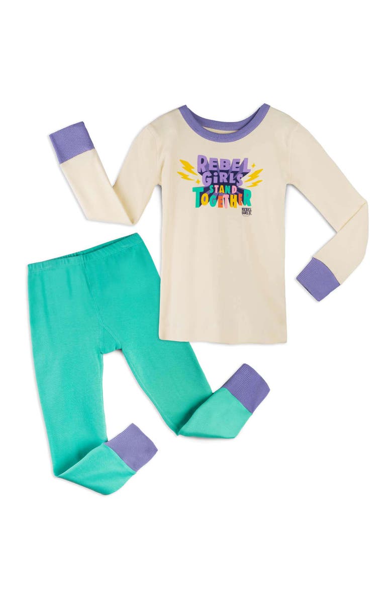 Mightly Rebel Girls 100% Organic Cotton Long Sleeve Snug Fit Kids Pajamas, Main, color, 