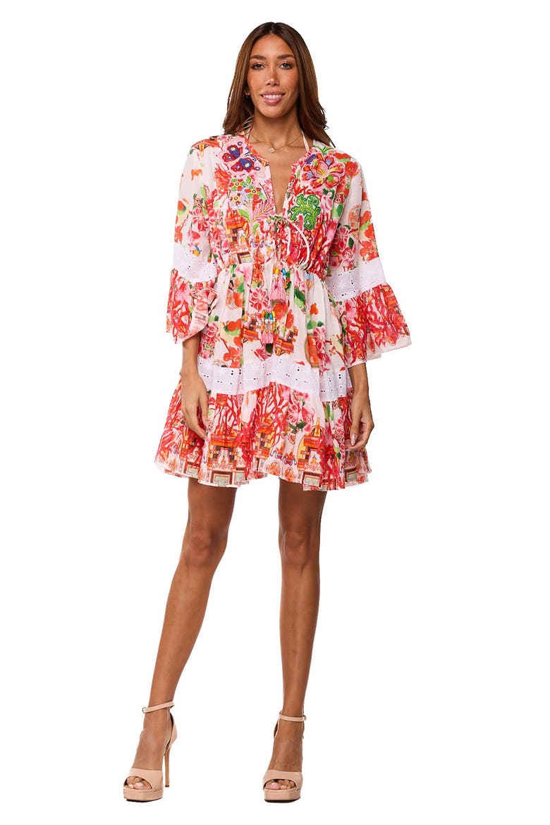 Floral Lace Tiered Minidress, Alternate, color, RED