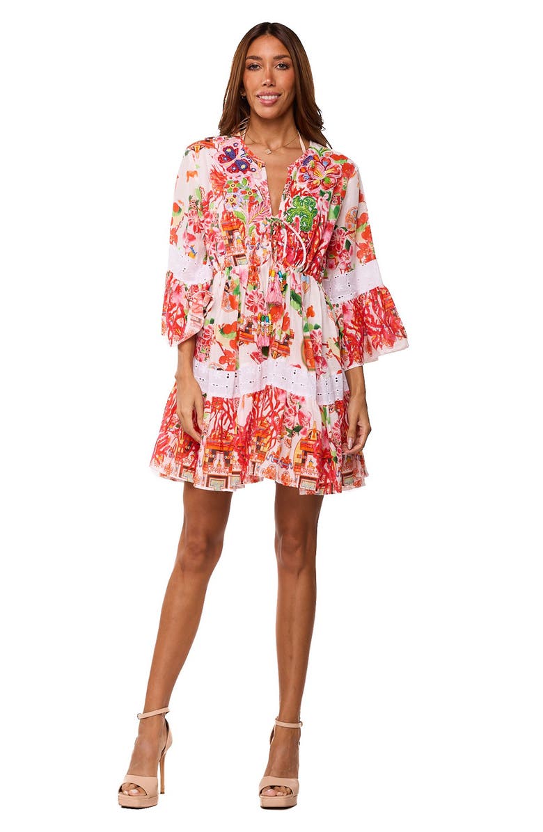 RANEES Floral Lace Tiered Minidress, Alternate, color, Red