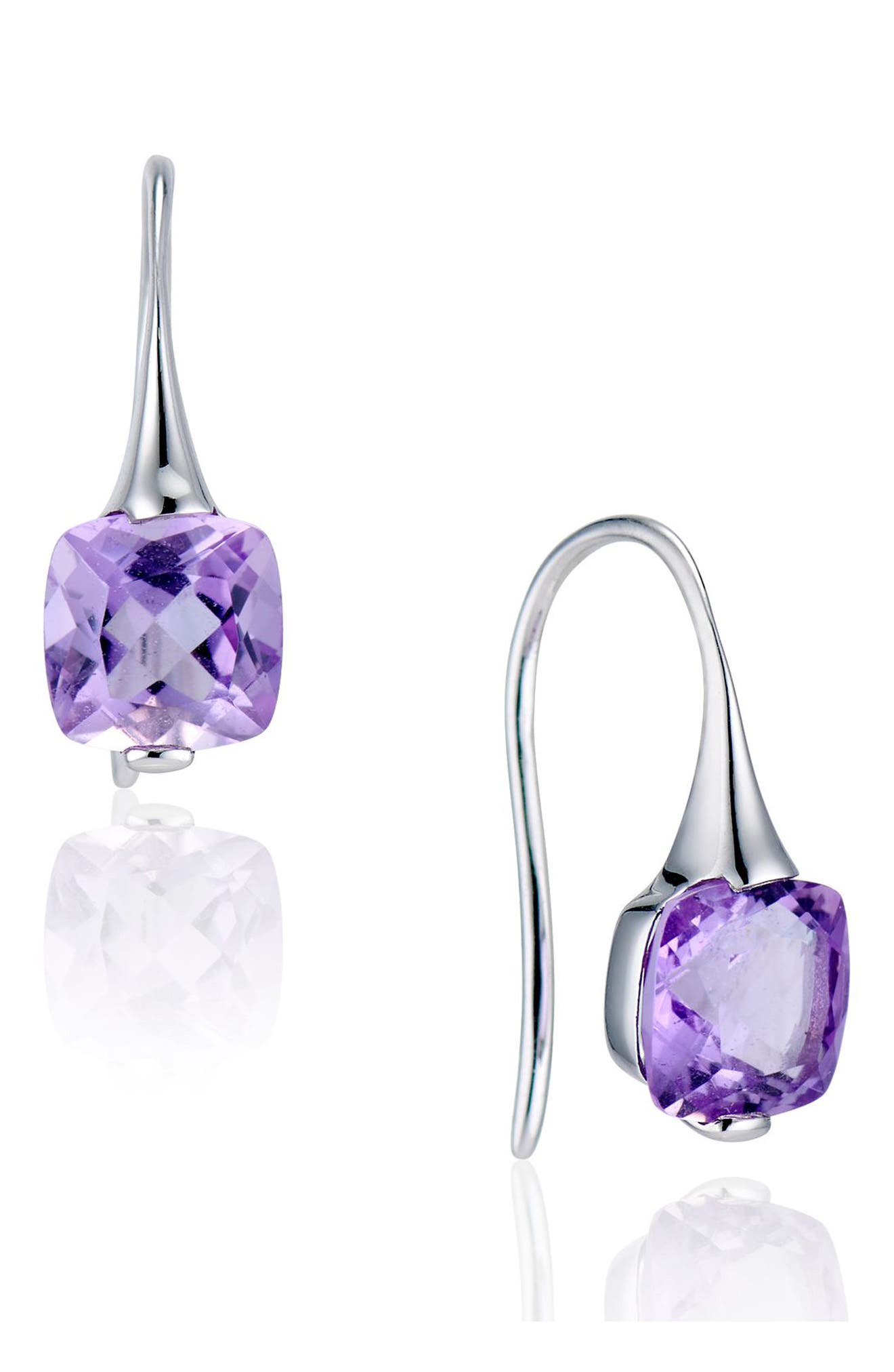 House of Frosted 14K White Gold Cushion Cut Amethyst Drop Earrings