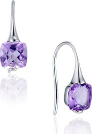 House of Frosted 14K White Gold Cushion Cut Amethyst Drop Earrings