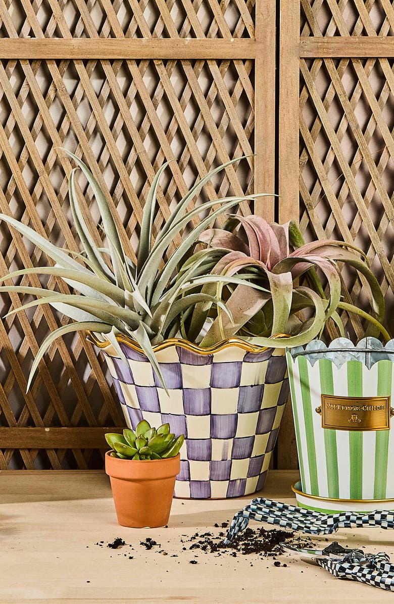 MACKENZIE CHILDS Violet Check Ceramic Garden Pot, Alternate, color, Violet