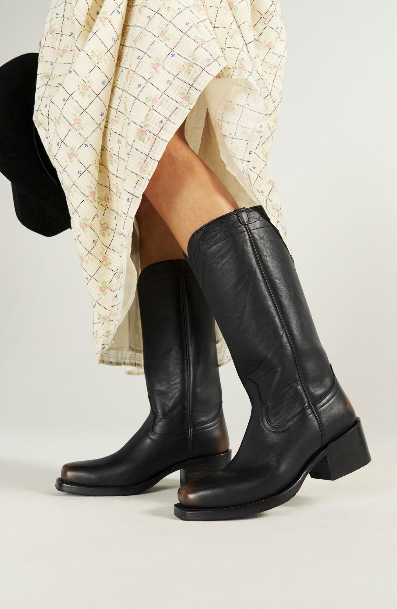 Charlie Leather Western Boot, Alternate, color, MIDNIGHT