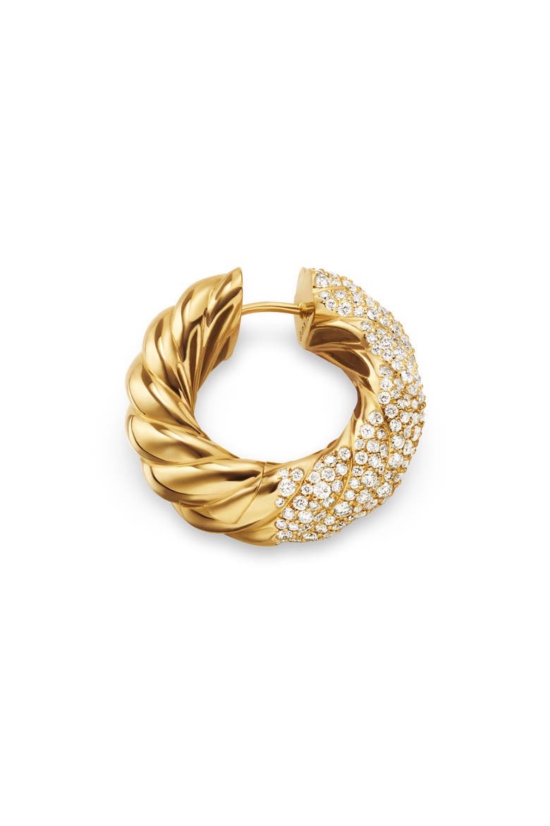 Sculpted Cable Hoop Earrings in 18K Yellow Gold with Diamonds, 25mm, Alternate, color, 18K GOLD
