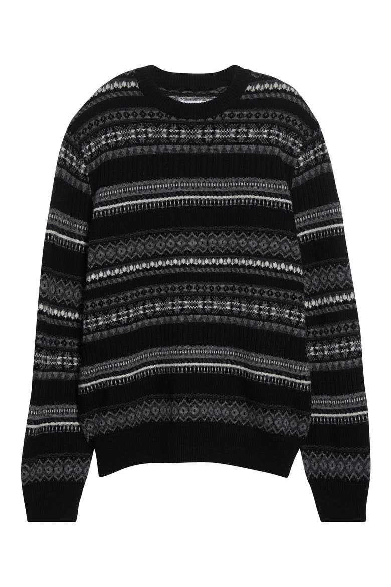 Fair Isle Wool Creweck Sweater, Alternate, color, BLACK MONO