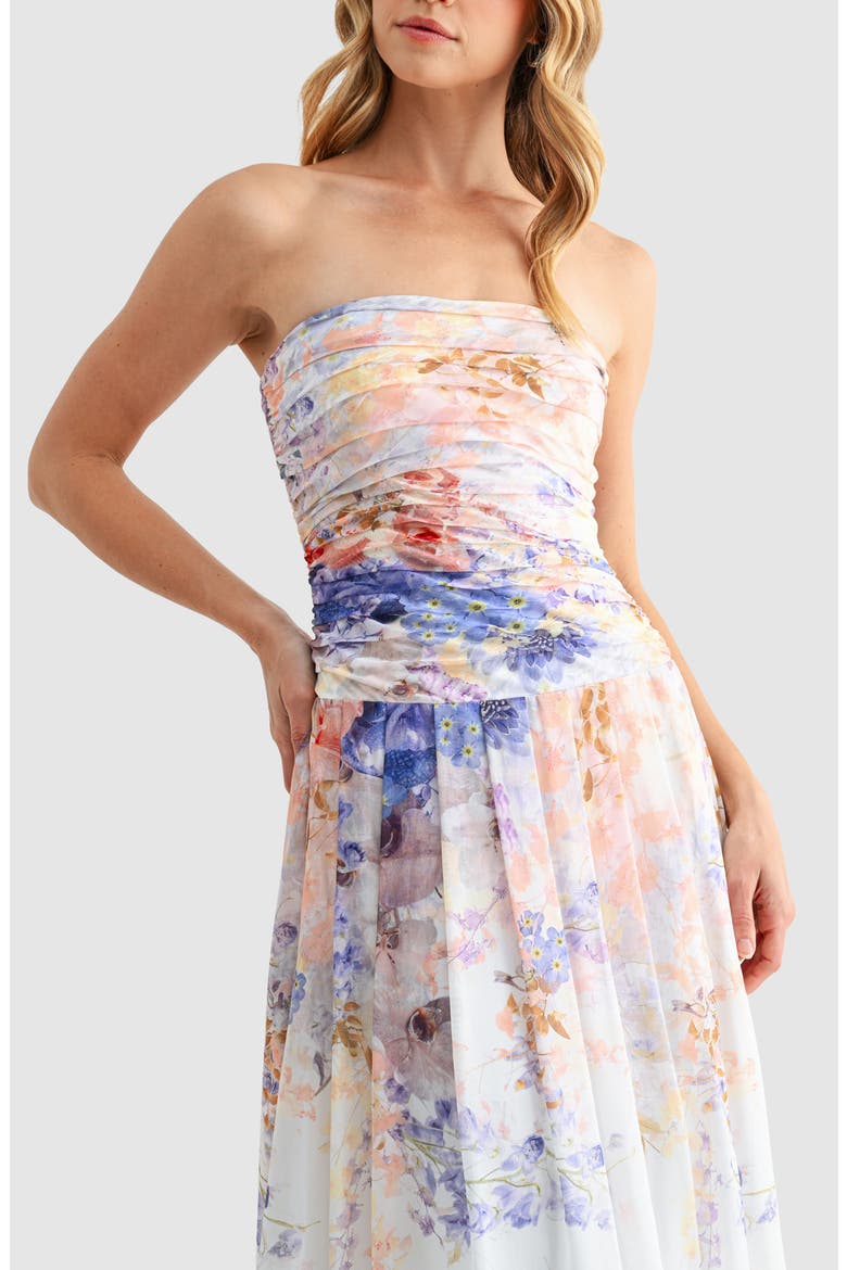 Strapless Fit & Flare Maxi Dress, Alternate, color, WHITE BLUE FLORAL