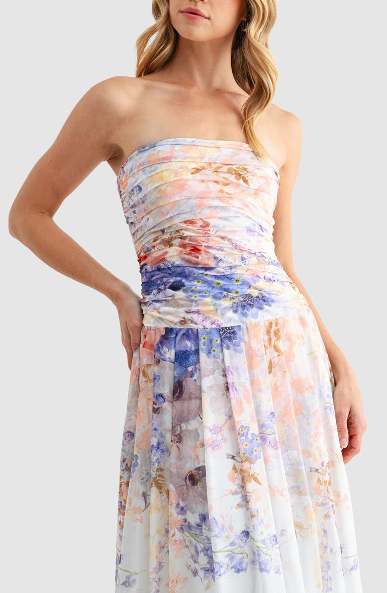Mila Mae Strapless Fit & Flare Maxi Dress, Alternate, color, White Blue Floral
