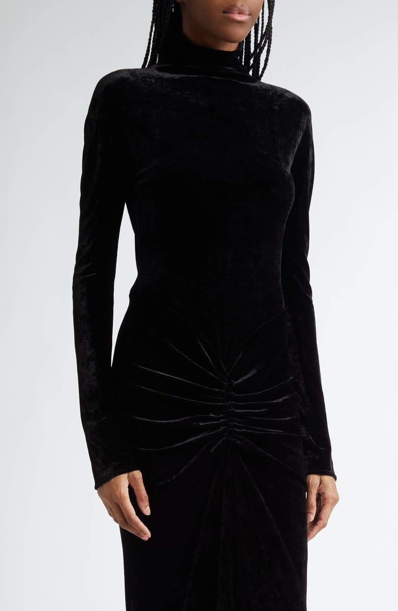 Alaïa Draped Long Sleeve Body-Con Velvet Dress, Alternate, color, 