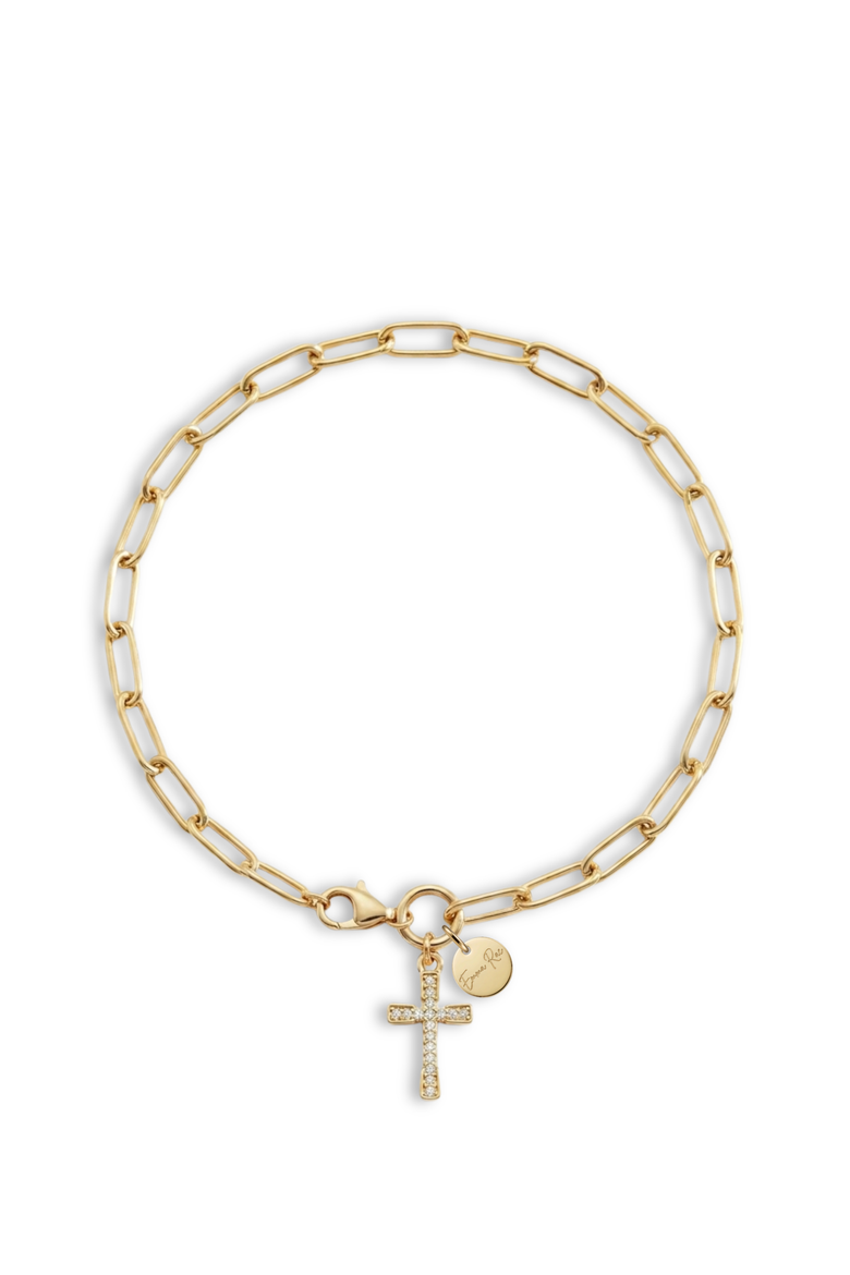 Cross Charm Chain Bracelet, Main, color, Metallic Gold