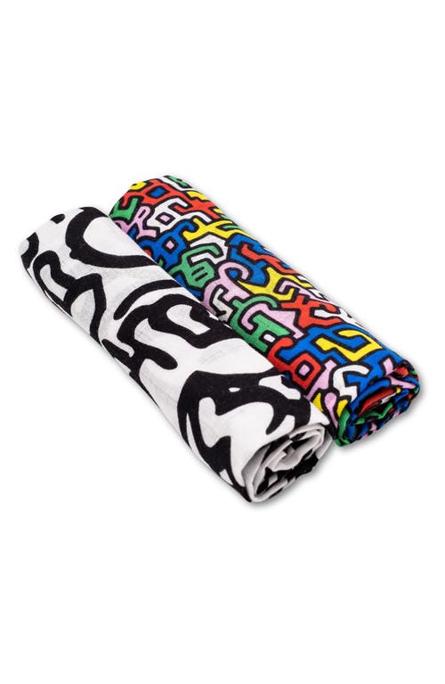 Etta Loves Keith Haring 2-pack Organic Cotton Muslin Squares In Kh Print