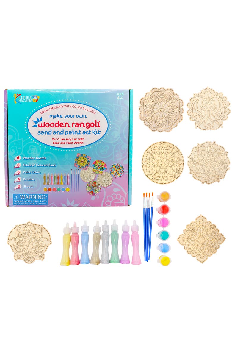 KULTURE KHAZANA Make Your Own Wooden Rangoli, 2 in 1 Sand & Paint Art Kit, Main, color, Multicolored