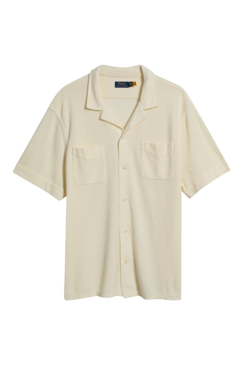 Textured Pointelle Cotton Blend Camp Shirt, Main, color, PALE CREAM