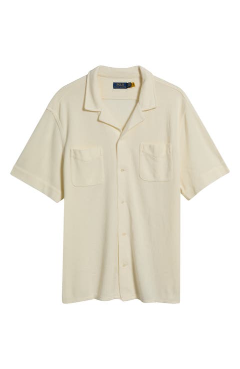 Textured Pointelle Cotton Blend Camp Shirt