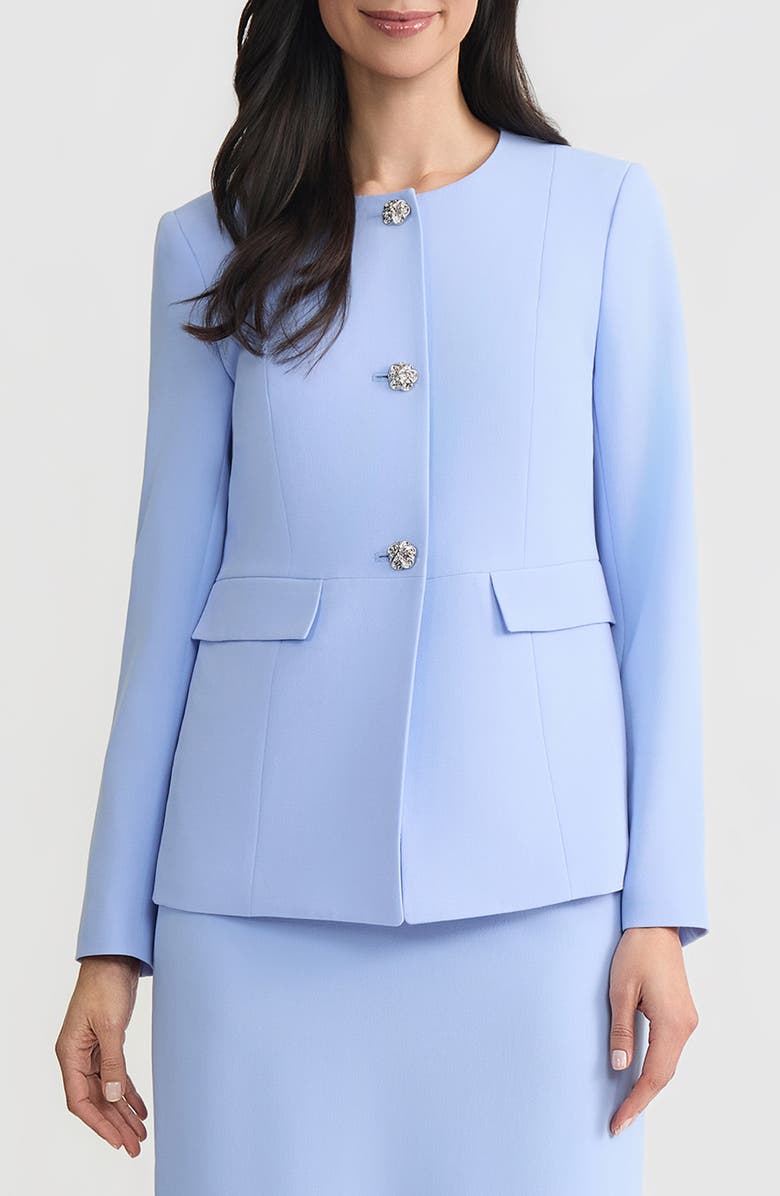 KASPER Three-Button Peplum Jacket, Main, color, Paris Bleu