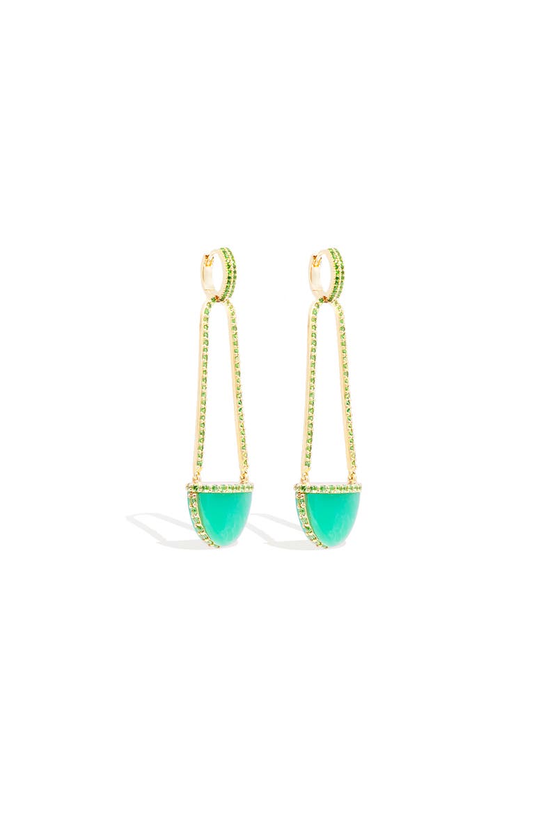 Found Cap Chandelier Earring with Stone, Alternate, color, Chrysoprase & Tsavorite-Gold
