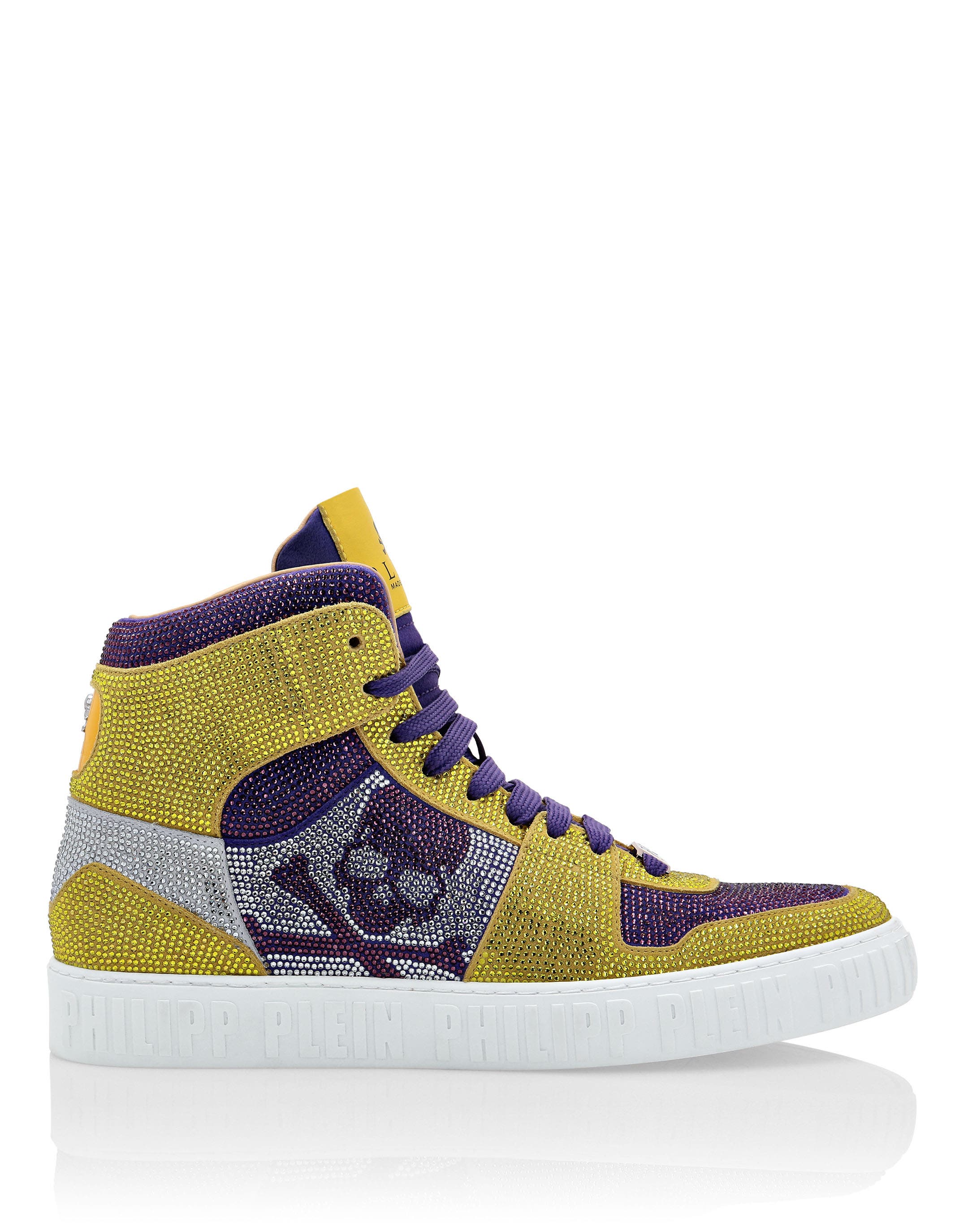 Hi-Top Sneakers Notorious Crystal Skull With Crystals Unisex, Alternate, color, yellow