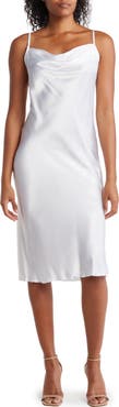 bebe Satin Cowl Neck Midi Dress