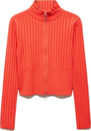 MANGO Zip Front Rib Crop Cardigan