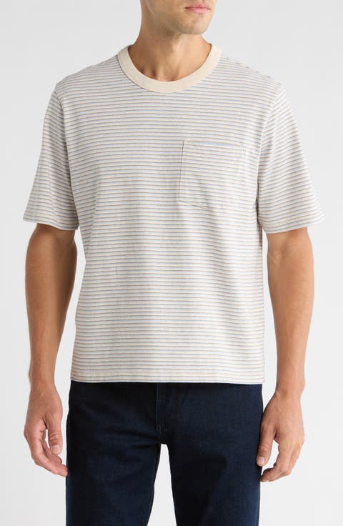 Mélange Stripe Cotton Pocket T-Shirt