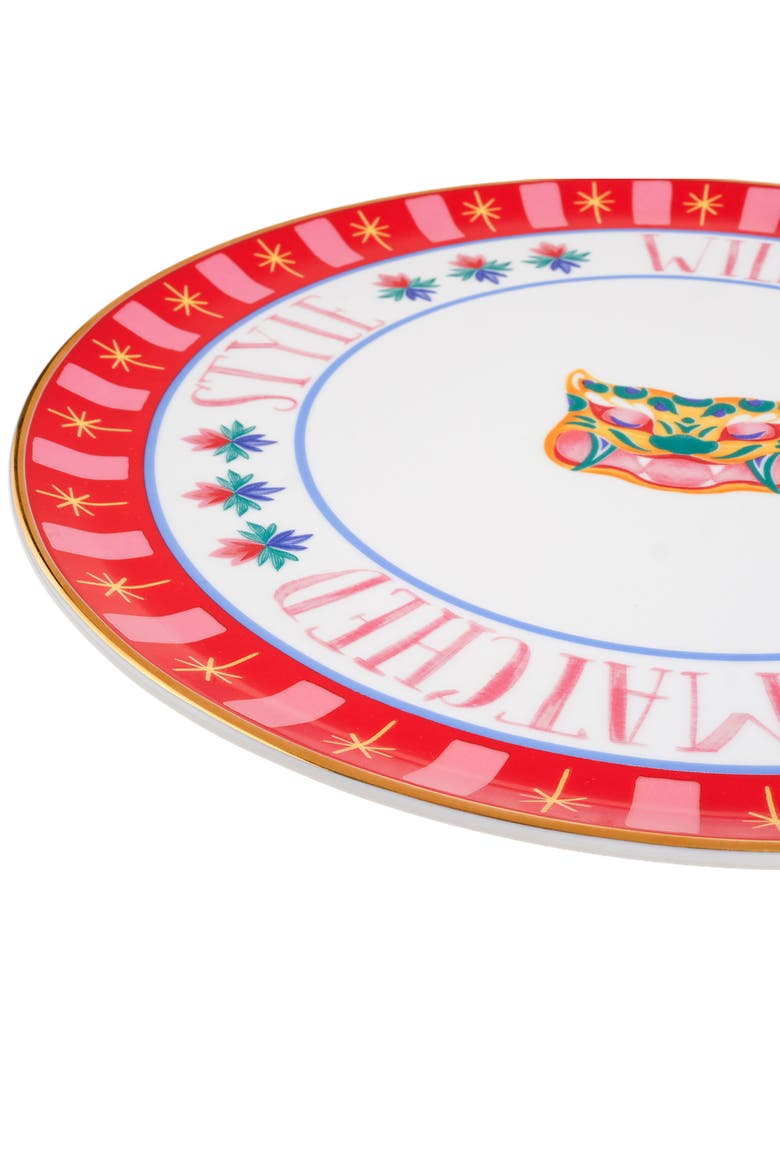 Lublin Gold Rim Porcelain Pizza Plate Energy 13", Alternate, color, Red