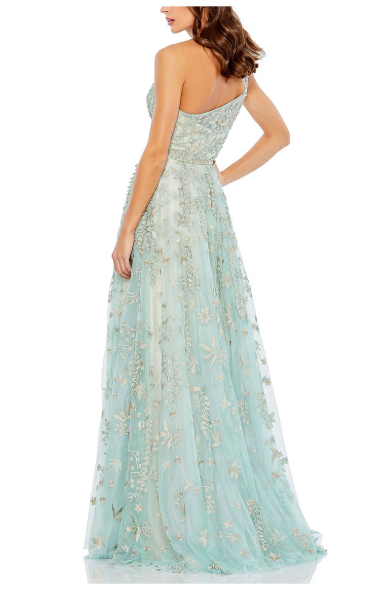 Mac Duggal Embellished Bow One Shoulder A Line Gown, Alternate, color, Sage