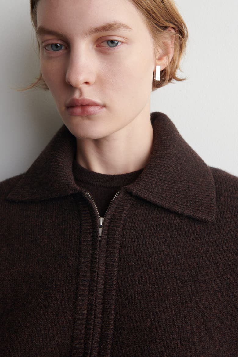 Cropped Knitted Merino Wool Jacket, Alternate, color, DARK-BROWN MÉLANGE