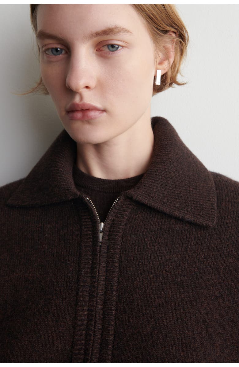 COS Cropped Knitted Merino Wool Jacket, Alternate, color, Dark-Brown Mélange
