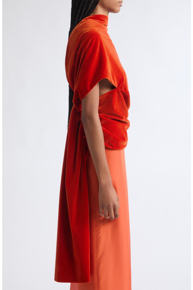Draped Cotton Velvet Shawl Top, Alternate, color, DEEP PERSIMMON